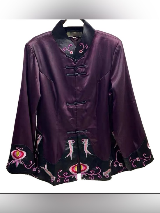 Jackets & Blazers - Women’s Embroidered Purple Satin Jacket